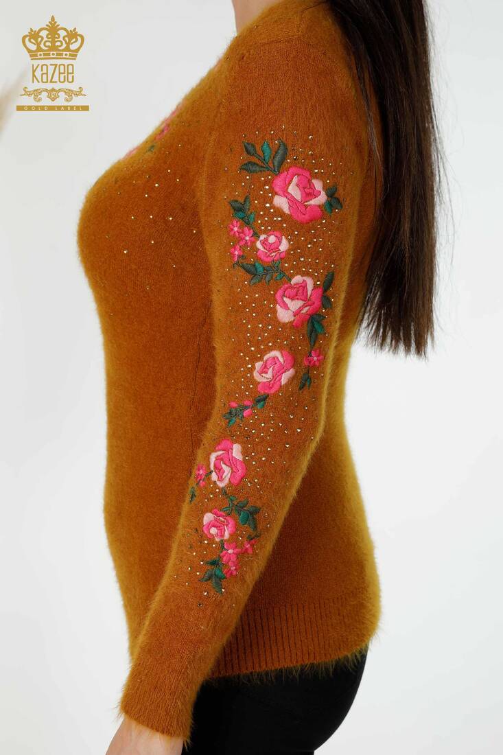 Women's Angora Floral Embroidered Mustard - 18916 | KAZEE