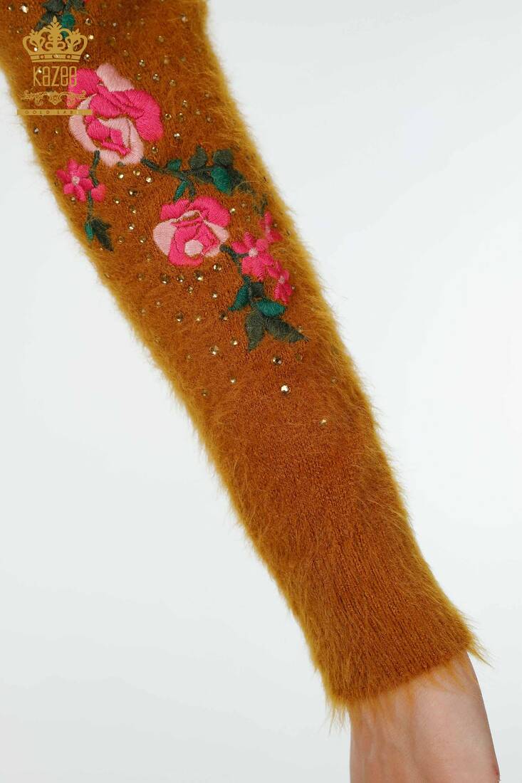 Women's Angora Floral Embroidered Mustard - 18916 | KAZEE