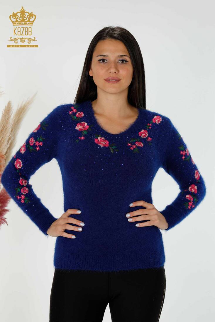 Women's Angora Flower Embroidered Saks - 18916 | KAZEE