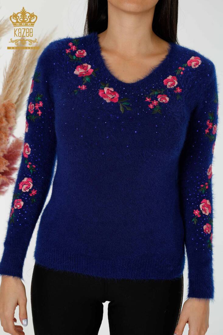 Women's Angora Flower Embroidered Saks - 18916 | KAZEE