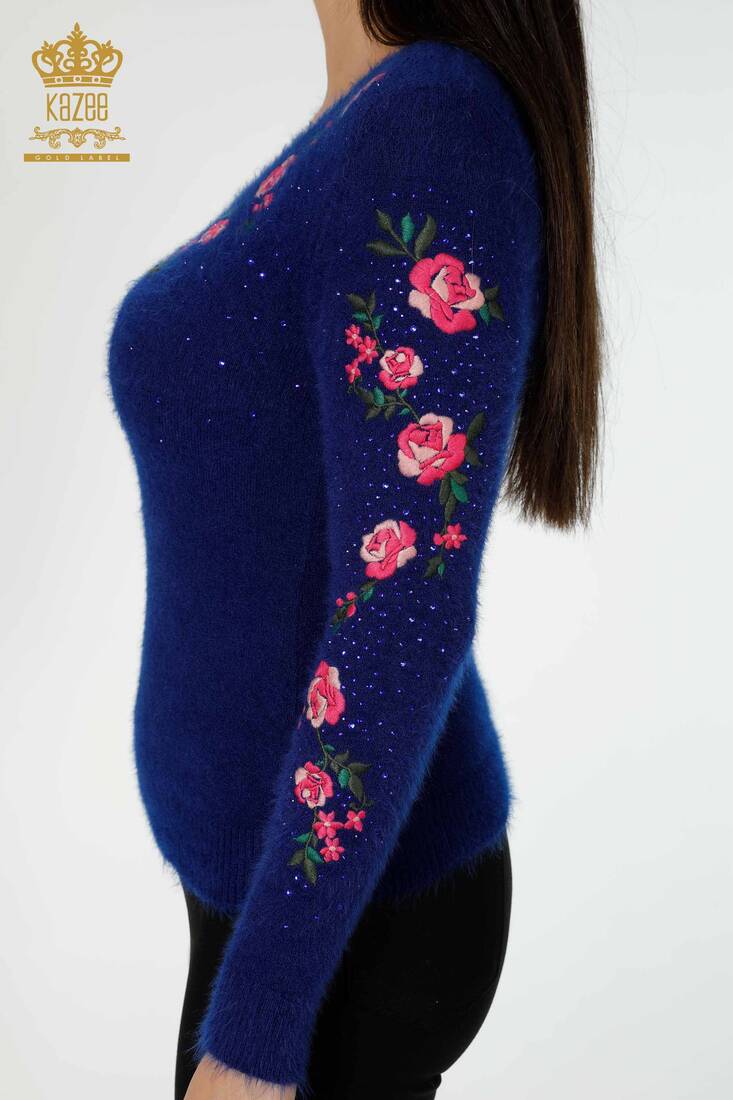 Women's Angora Flower Embroidered Saks - 18916 | KAZEE