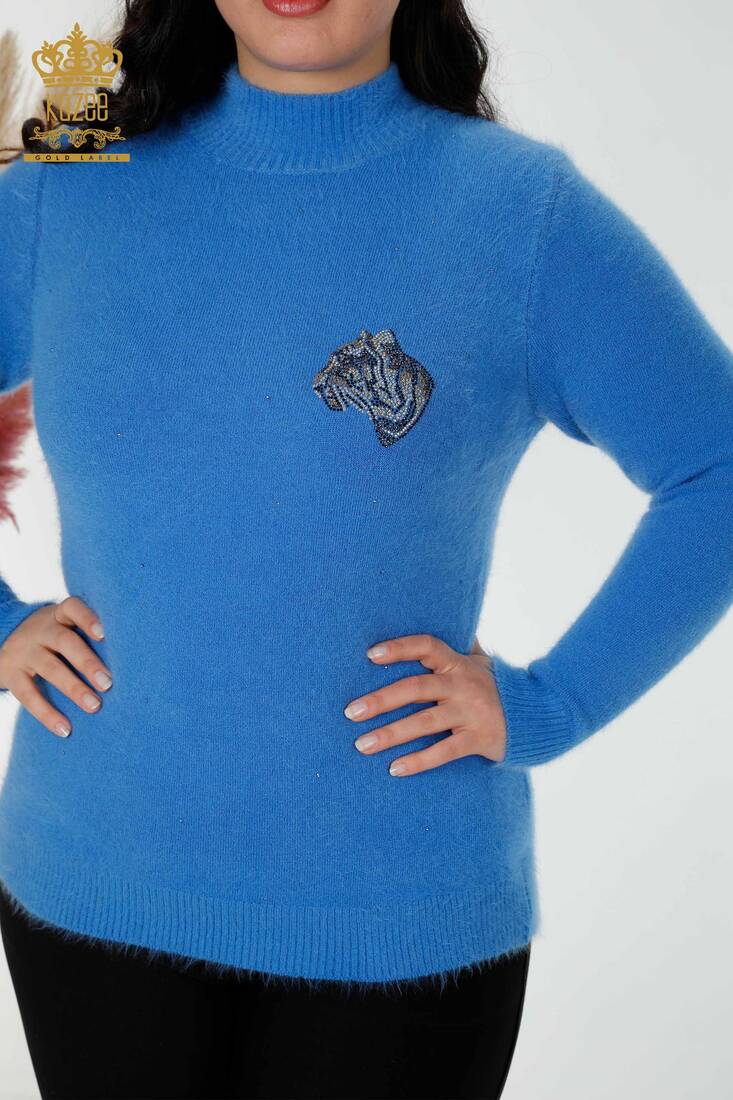 Women's Angora Tiger Detailed Blue - 18955 | KAZEE