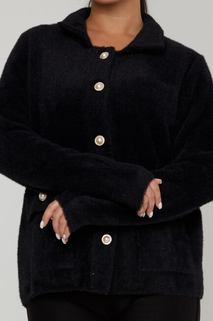 Women's Angora Cardigan Pocket Detail Black - 30756 | KAZEE - Thumbnail