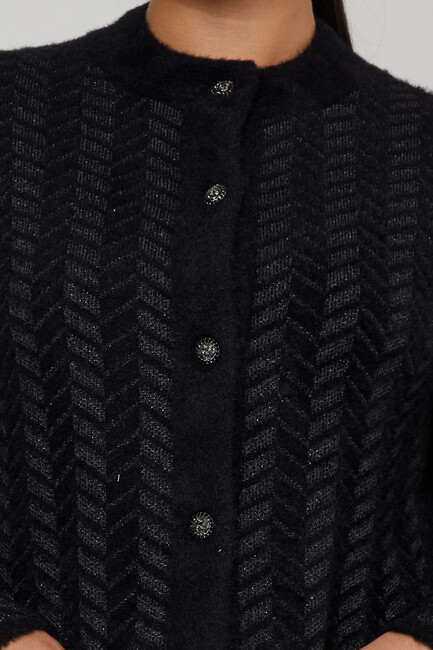 Women's Angora Cardigan Stripe Detail Black - 30816 | KAZEE - Thumbnail