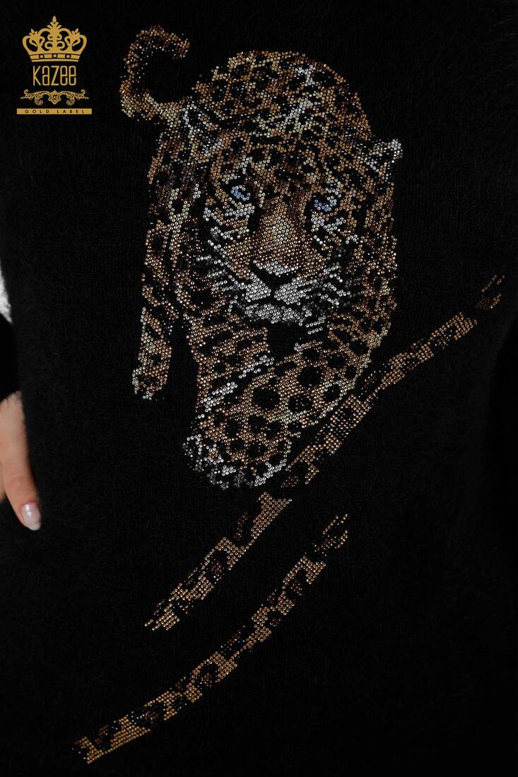 Women's Angora Color Stone Embroidered Black - 18957 | KAZEE