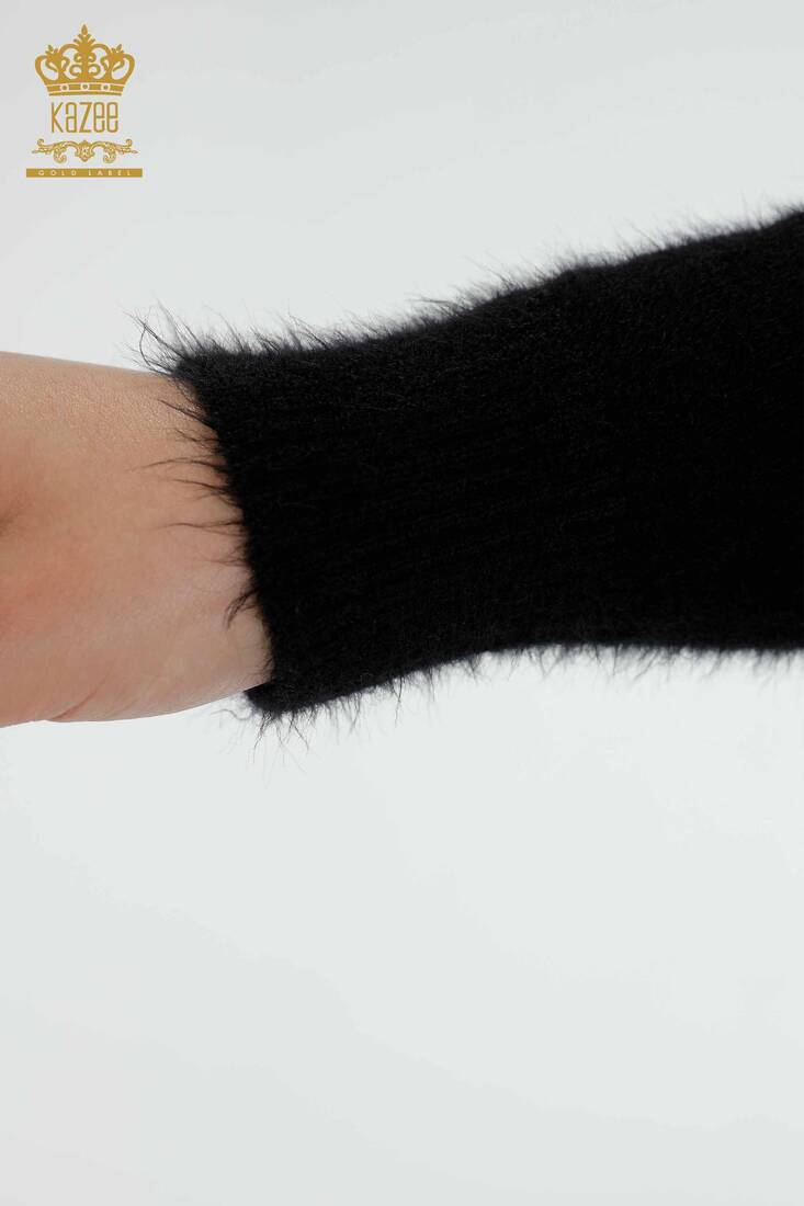 Women's Angora Color Stone Embroidered Black - 18957 | KAZEE