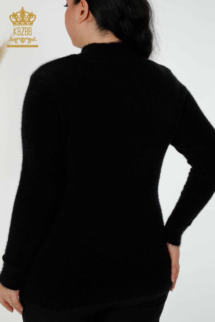 Women's Angora Color Stone Embroidered Black - 18957 | KAZEE