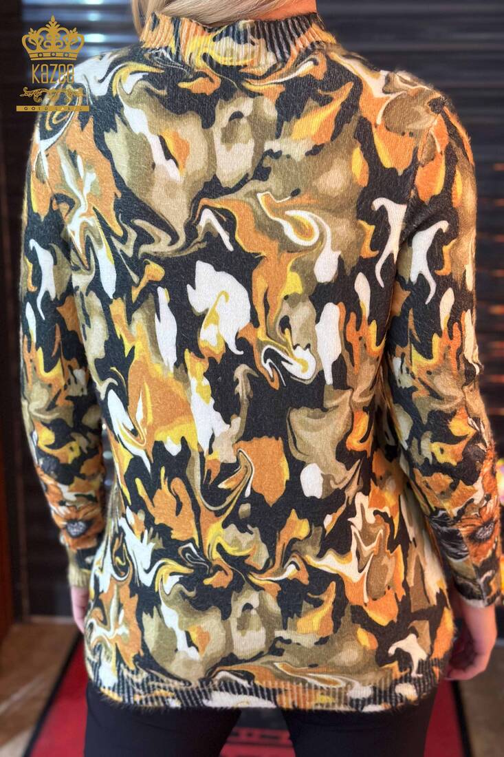 Women's Angora Flower Patterned Saffron - 18950 | KAZEE