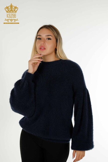 Women's Angora Knitwear Balloon Sleeve Navy Blue - 19064 | KAZEE - Thumbnail