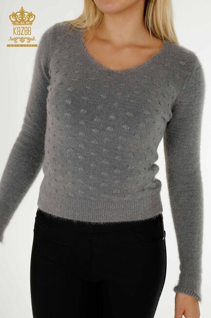 Women's Angora Knitwear Basic Gray Melange - 18474 | KAZEE - Thumbnail