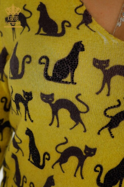 Women's Angora Knitwear Cat Pattern Mustard - 11387 | KAZEE - Thumbnail