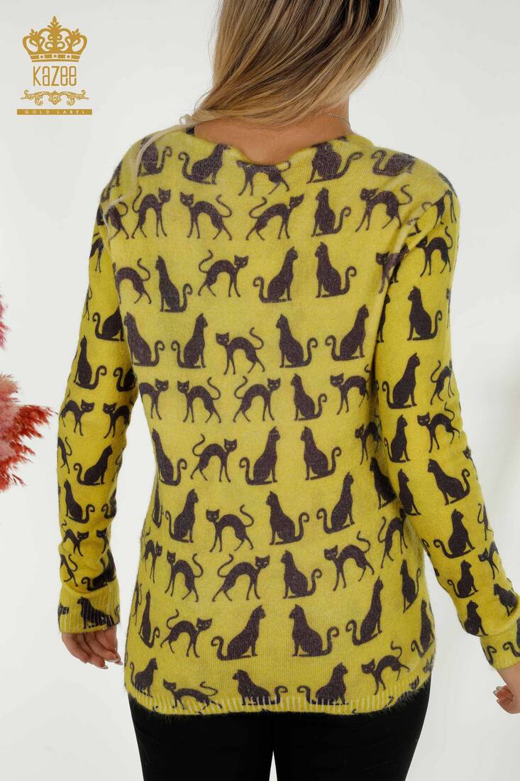 Women's Angora Knitwear Cat Pattern Mustard - 11387 | KAZEE