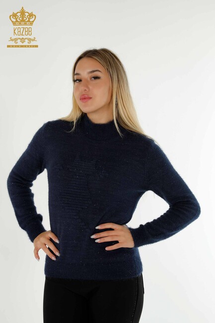 Women's Angora Knitwear Cat Patterned Navy Blue - 19071 | KAZEE - Thumbnail