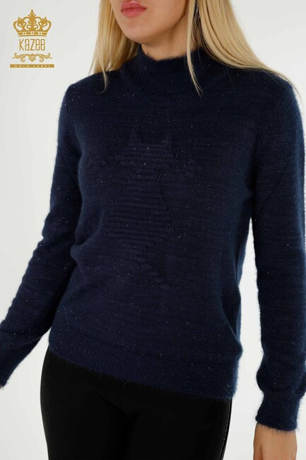 Women's Angora Knitwear Cat Patterned Navy Blue - 19071 | KAZEE - Thumbnail