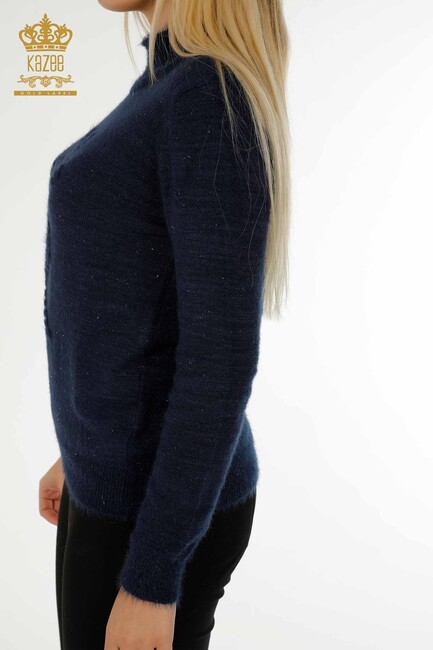 Women's Angora Knitwear Cat Patterned Navy Blue - 19071 | KAZEE - Thumbnail