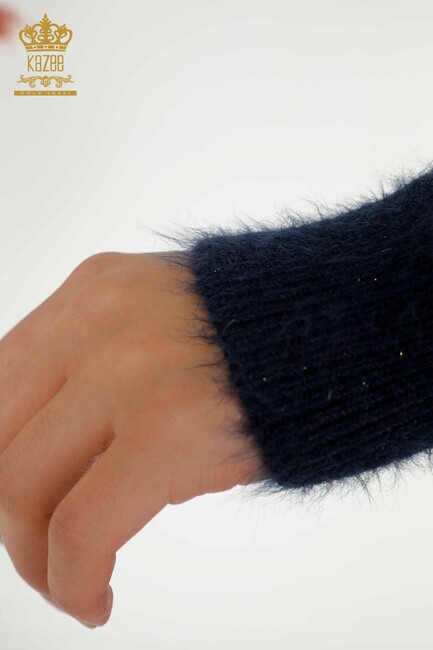 Women's Angora Knitwear Cat Patterned Navy Blue - 19071 | KAZEE - Thumbnail