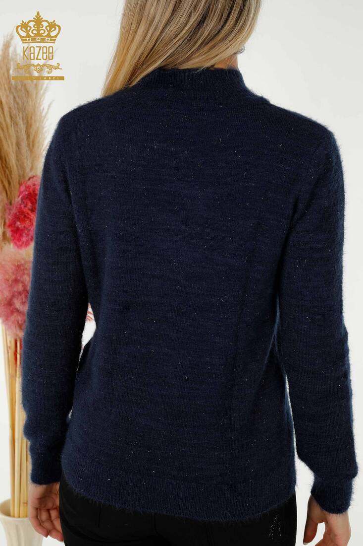 Women's Angora Knitwear Cat Patterned Navy Blue - 19071 | KAZEE