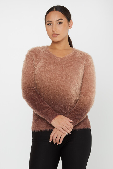 Women's Angora Sweater Color Transitional Crew Neck Brown - 31013 | KAZEE - Thumbnail