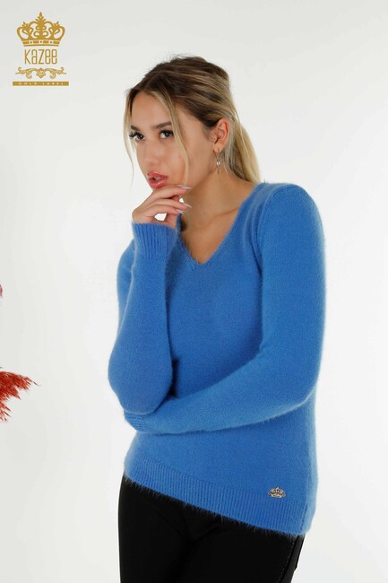 Women's Angora Knitwear Crew Neck Blue - 12047 | KAZEE - Thumbnail