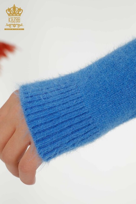 Women's Angora Knitwear Crew Neck Blue - 12047 | KAZEE - Thumbnail