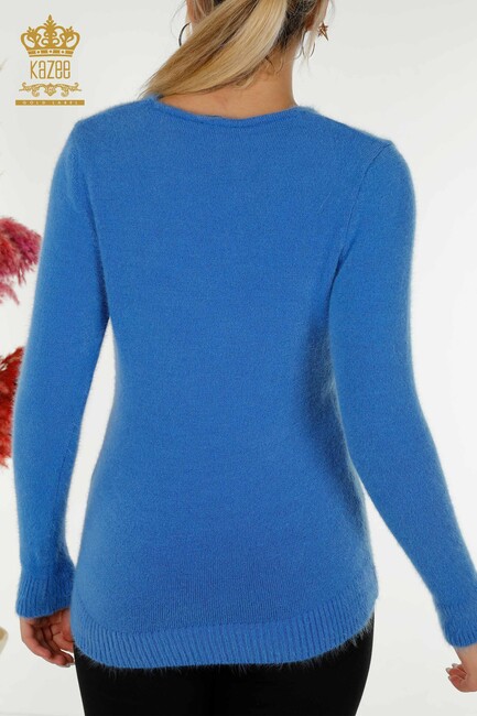 Women's Angora Knitwear Crew Neck Blue - 12047 | KAZEE - Thumbnail