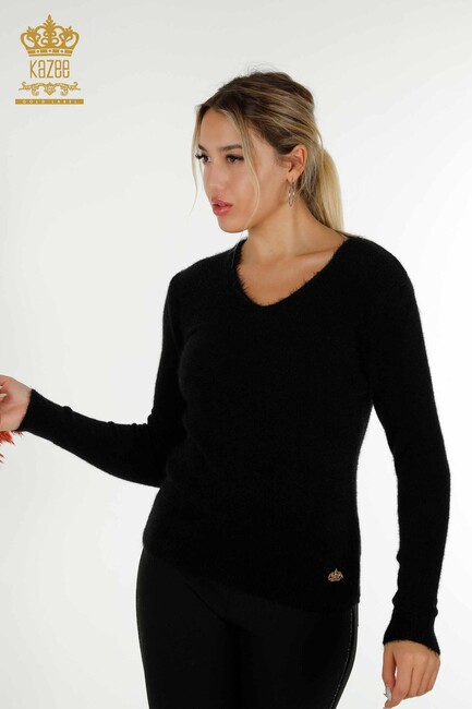 Women's Angora Knitwear Crew Neck Black - 12047 | KAZEE - Thumbnail