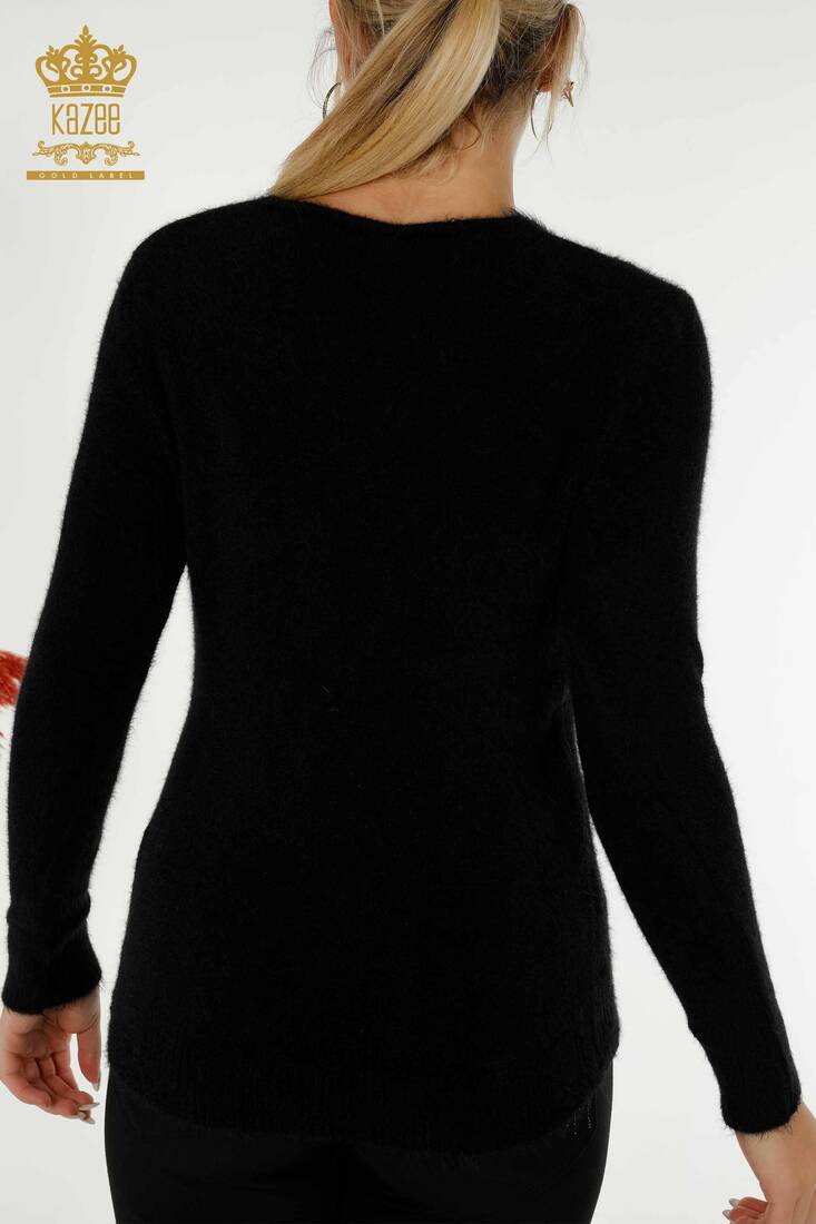 Women's Angora Knitwear Crew Neck Black - 12047 | KAZEE