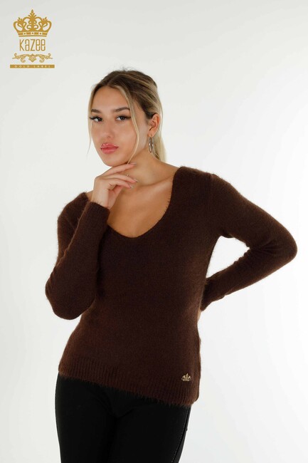 Women's Angora Knitwear Crew Neck Brown - 12047 | KAZEE - Thumbnail