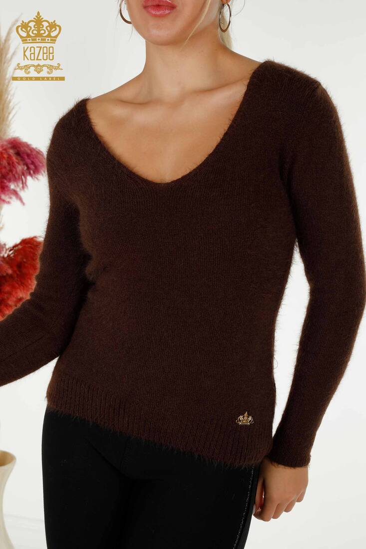 Women's Angora Knitwear Crew Neck Brown - 12047 | KAZEE