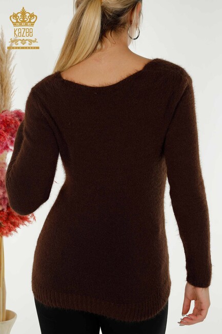 Women's Angora Knitwear Crew Neck Brown - 12047 | KAZEE - Thumbnail