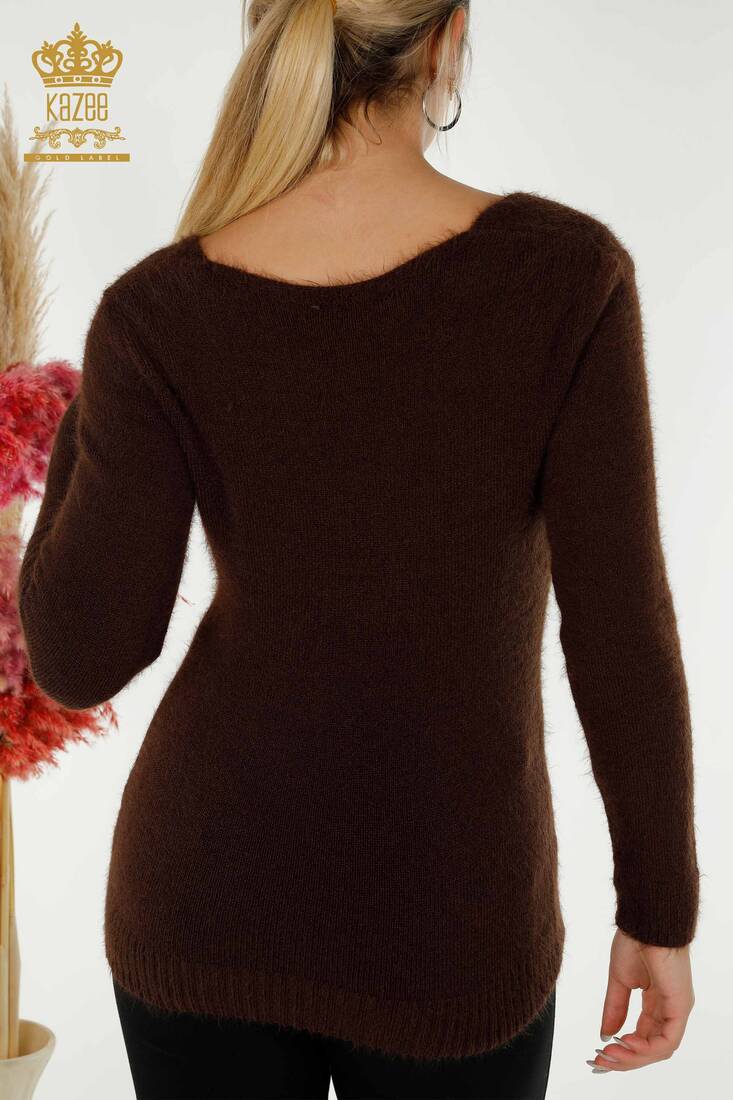 Women's Angora Knitwear Crew Neck Brown - 12047 | KAZEE