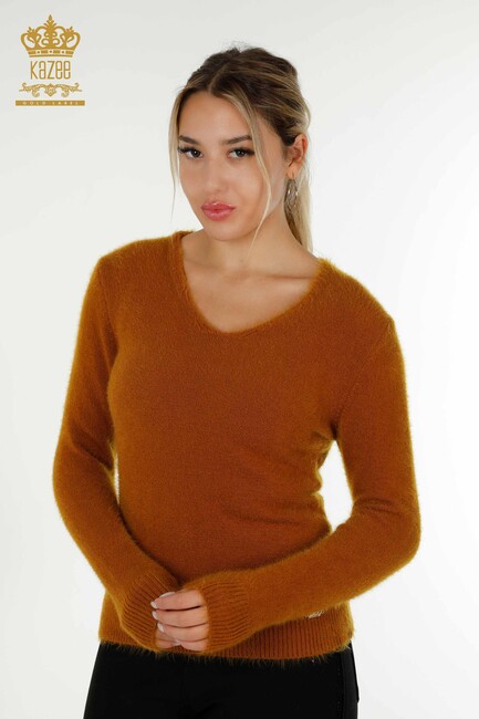 Women's Angora Knitwear Crew Neck Mustard - 12047 | KAZEE - Thumbnail