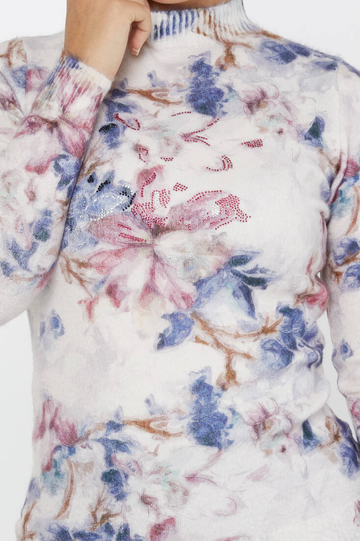 Women's Angora Sweater Floral Digital Printed Pink - 50004 | KAZEE