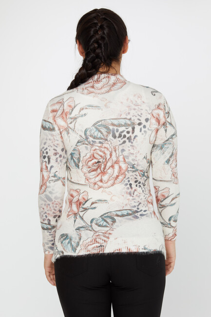 Women's Angora Sweater Floral Patterned Ecru - 50001| KAZEE - Thumbnail