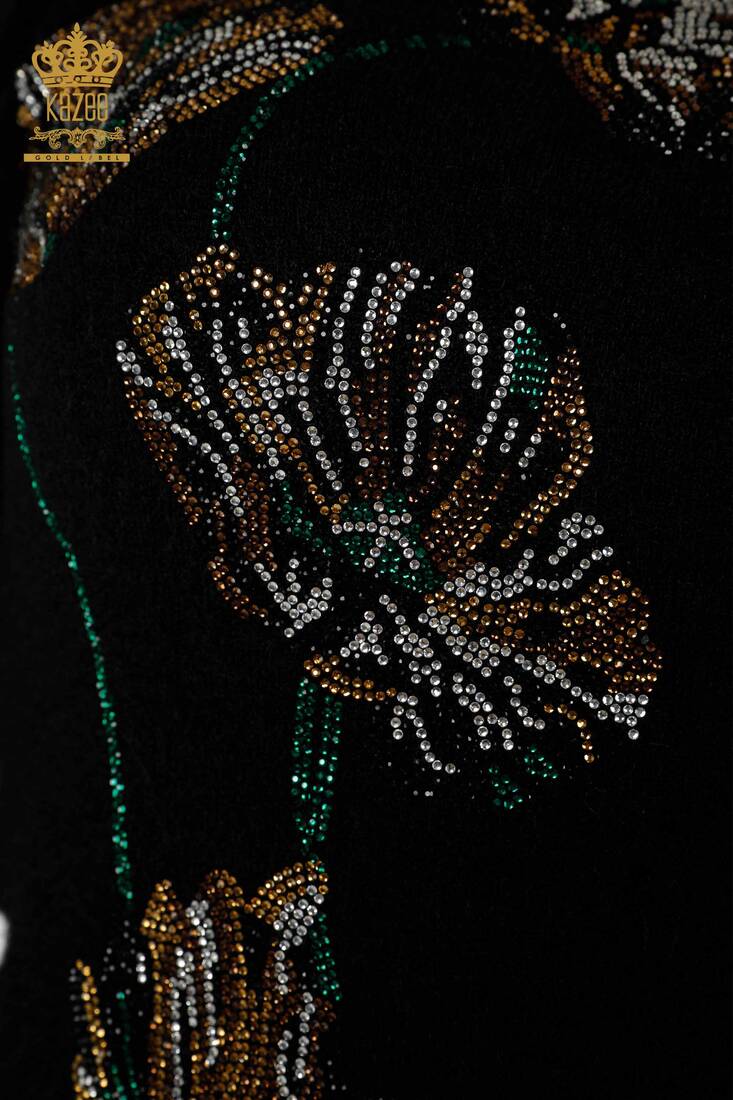 Women's Angora Knitwear Leaf Patterned Black - 18899 | KAZEE
