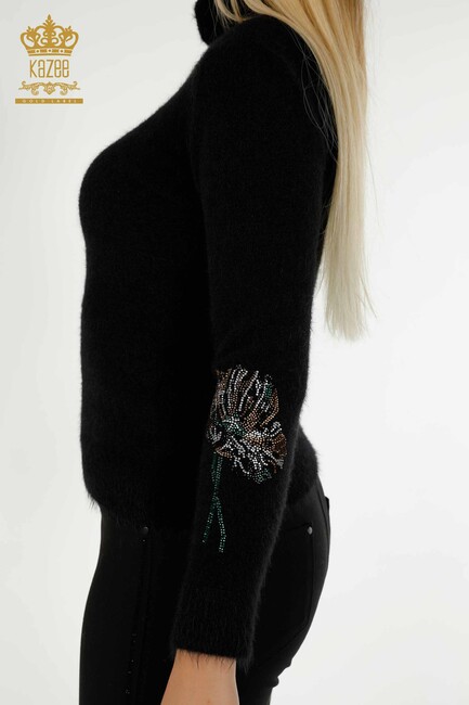 Women's Angora Knitwear Leaf Patterned Black - 18899 | KAZEE - Thumbnail