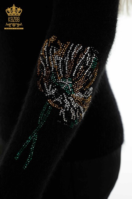 Women's Angora Knitwear Leaf Patterned Black - 18899 | KAZEE - Thumbnail