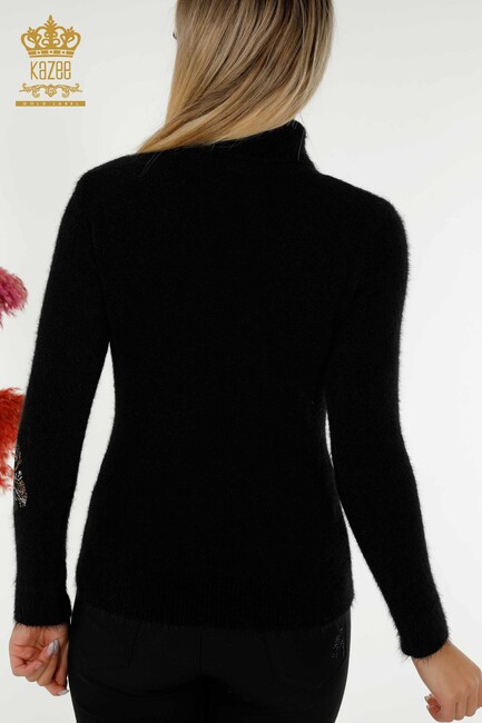 Women's Angora Knitwear Leaf Patterned Black - 18899 | KAZEE - Thumbnail