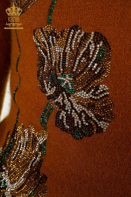 Women's Angora Knitwear Leaf Patterned Mustard - 18899 | KAZEE - Thumbnail