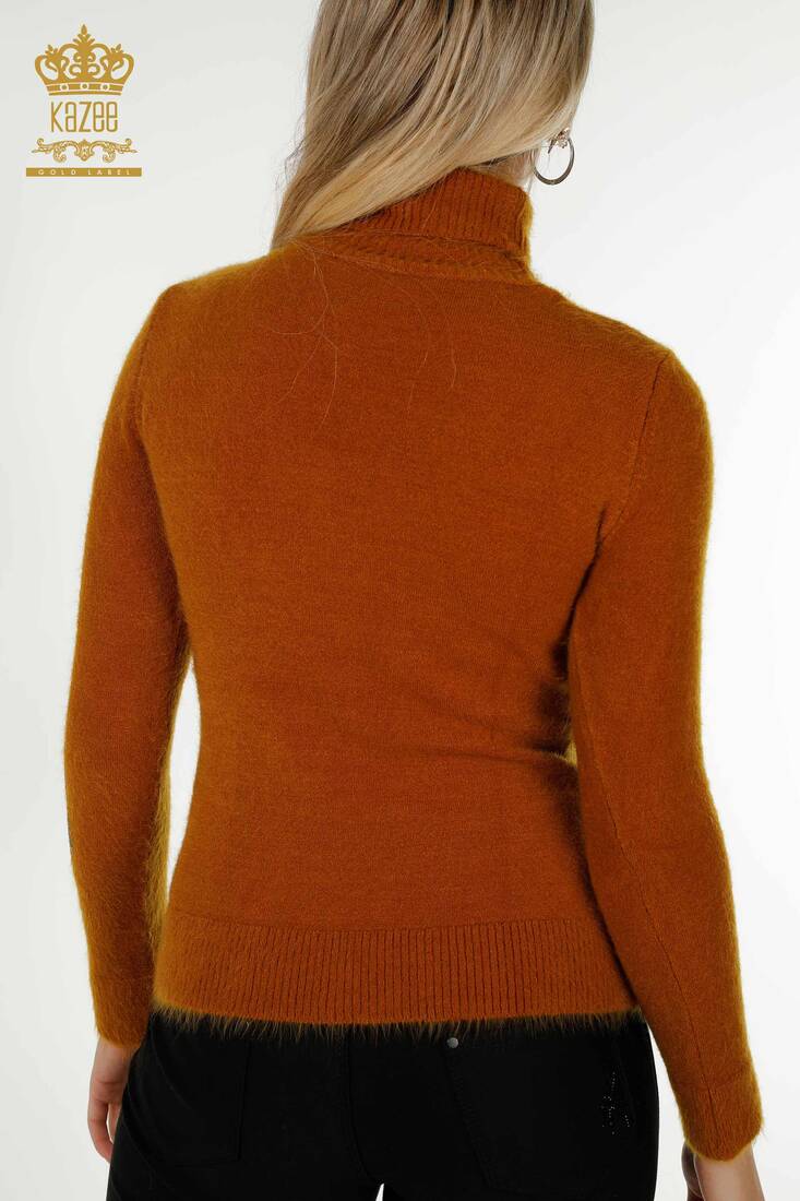 Women's Angora Knitwear Leaf Patterned Mustard - 18899 | KAZEE