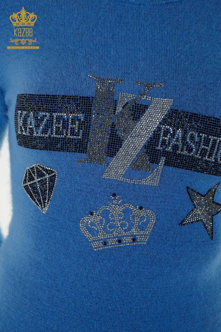 Women's Angora Knitwear Stone Embroidered Blue - 18894 | KAZEE