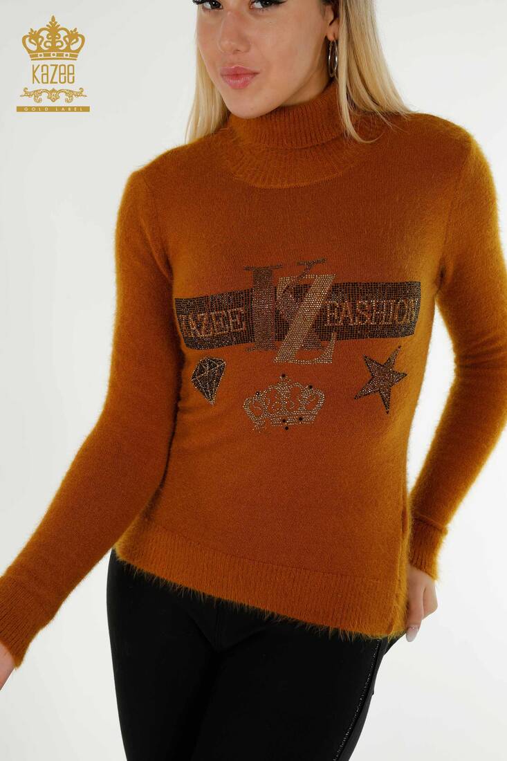 Women's Angora Knitwear Stone Embroidered Mustard - 18894 | KAZEE