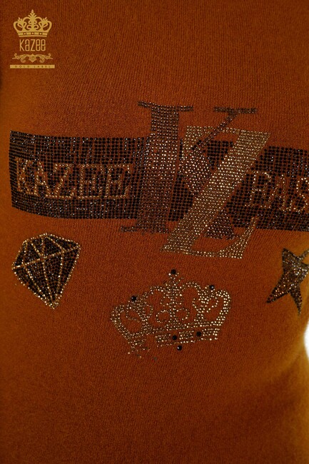 Women's Angora Knitwear Stone Embroidered Mustard - 18894 | KAZEE - Thumbnail