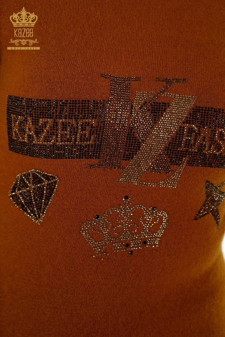 Women's Angora Knitwear Stone Embroidered Mustard - 18894 | KAZEE