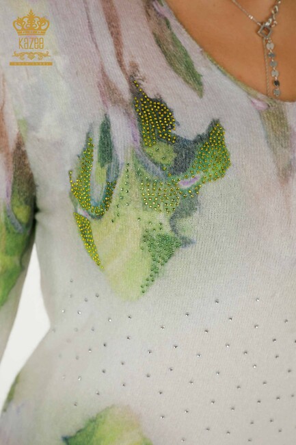 Women's Angora Knitwear with Stone Embroidered Pattern - 18270 | KAZEE - Thumbnail
