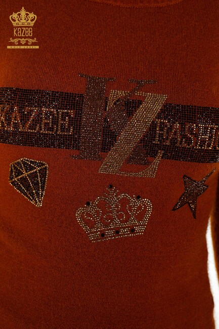 Women's Angora Knitwear Stone Embroidered Tan - 18894 | KAZEE - Thumbnail