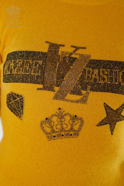 Women's Angora Knitwear Stone Embroidered Yellow - 18894 | KAZEE - Thumbnail