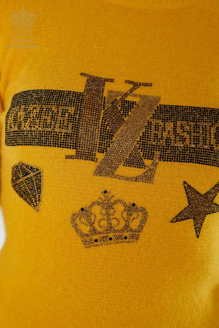 Women's Angora Knitwear Stone Embroidered Yellow - 18894 | KAZEE