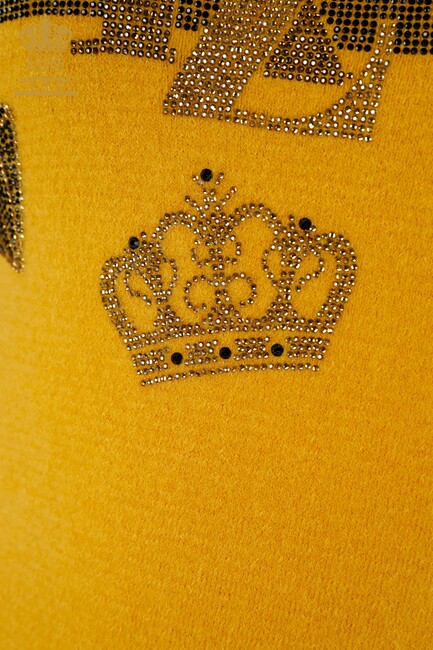 Women's Angora Knitwear Stone Embroidered Yellow - 18894 | KAZEE - Thumbnail