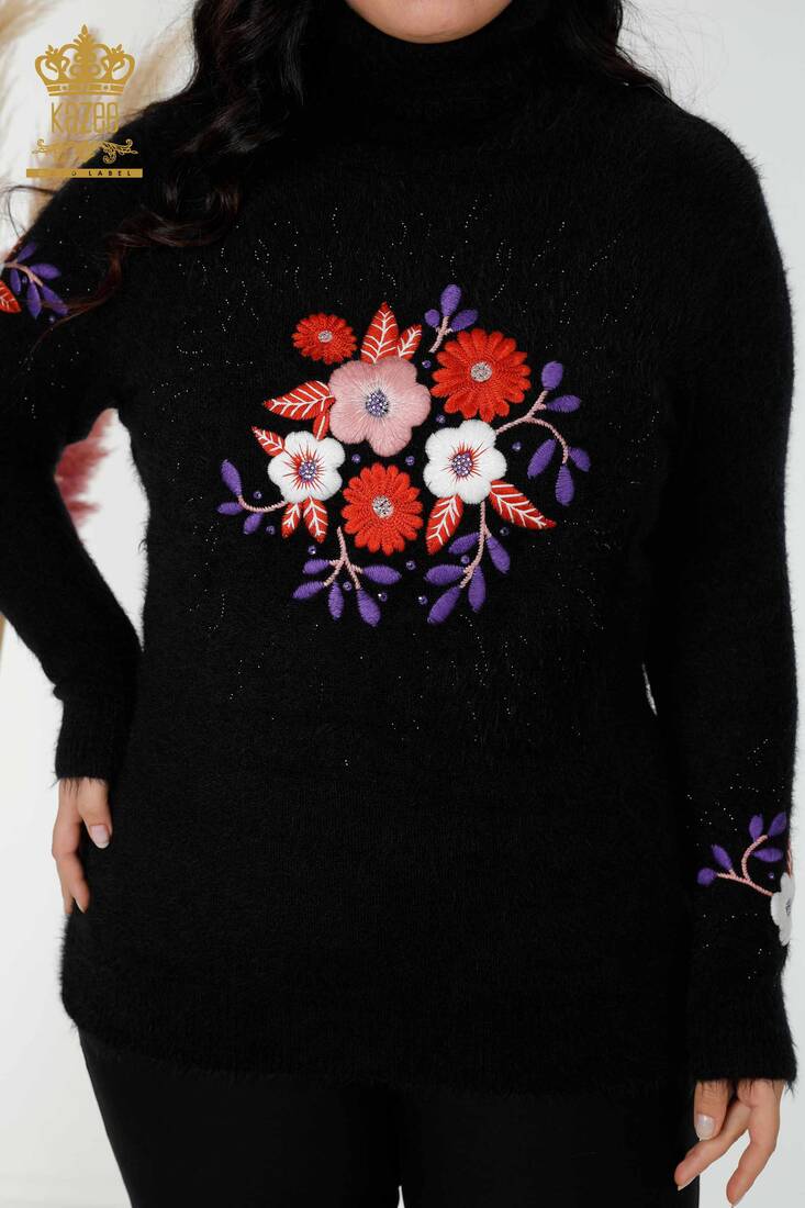 Women's Angora Stone Embroidered Black - 18919 | KAZEE